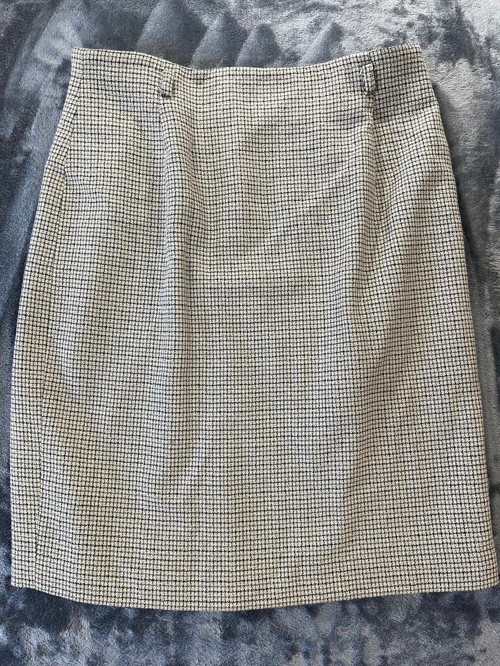 Jones New York 14 Worsted Wool Gray Houndstooth Belt Loop Skirt Made in USA